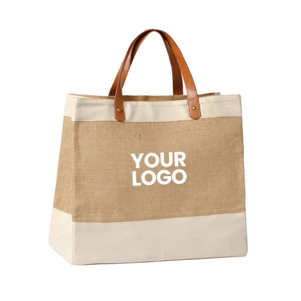 Adley Jute With Faux Leather Tote