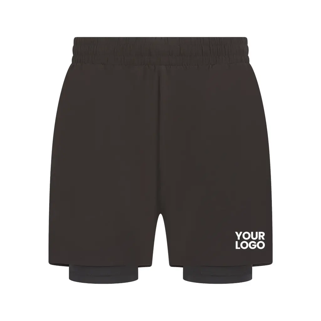 [TL615] Double-Layer Sports Shorts (Black/Black, S)