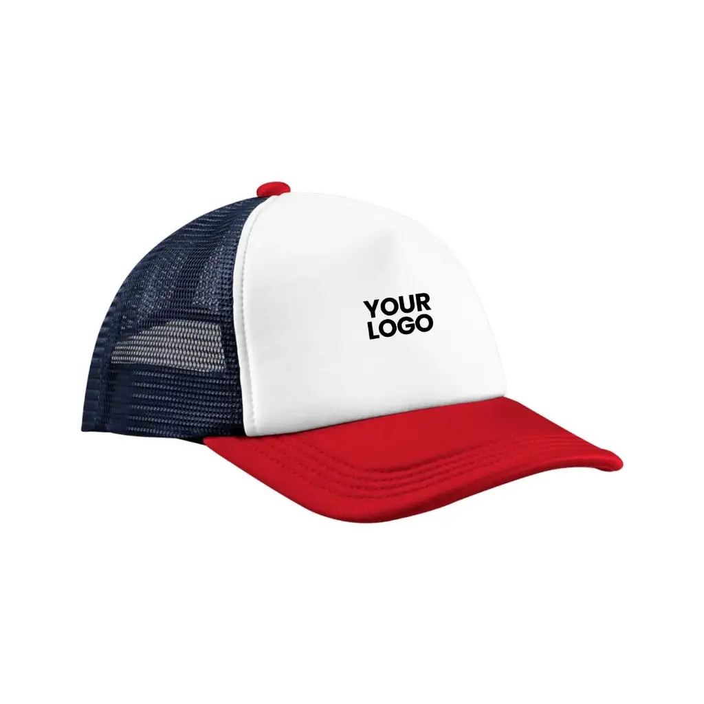 [BC639] Retro 5-Panel Trucker (Navy/Red)