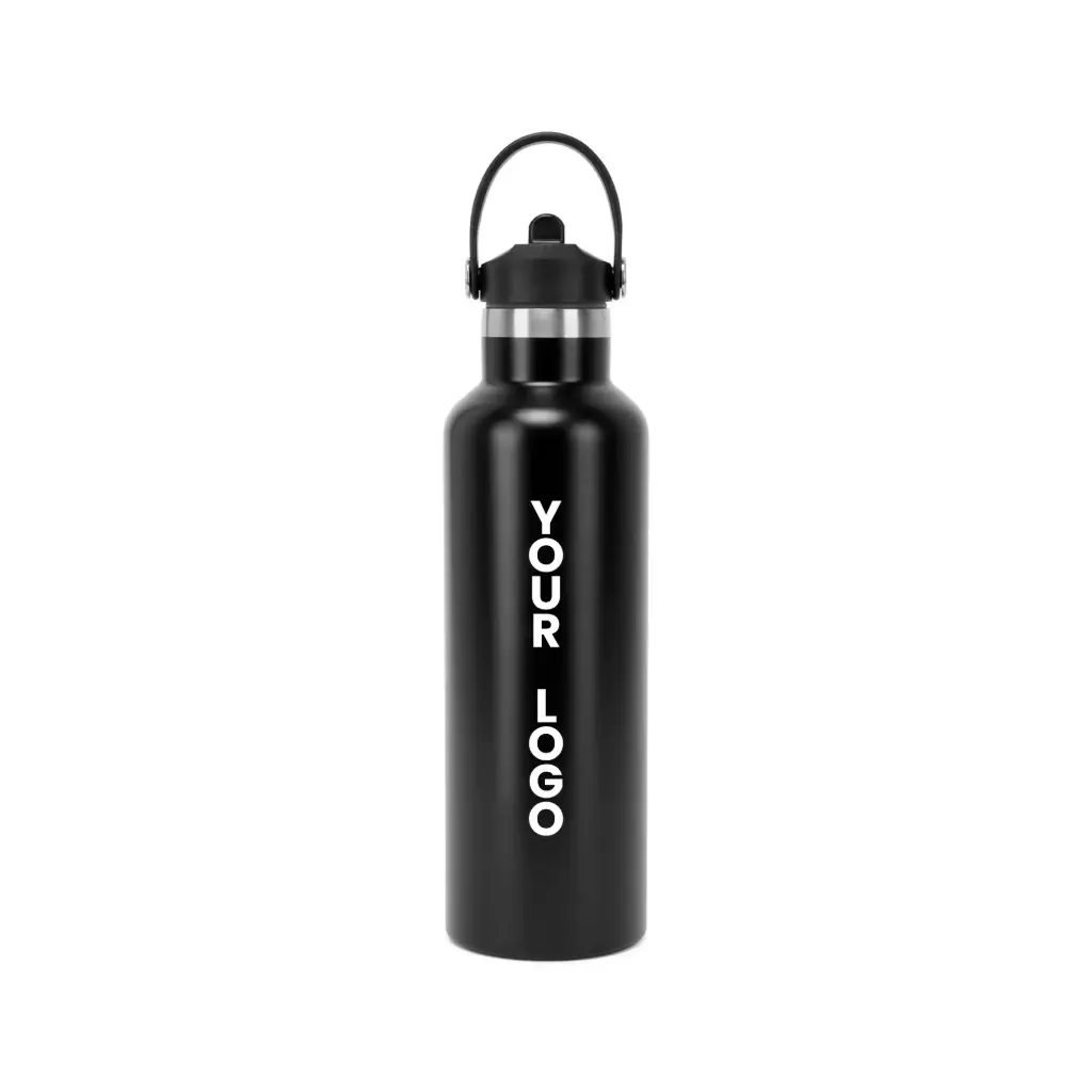 [TR700] Tridri® Vacuum Sports Water Bottle With Flip-Up Straw (Black)
