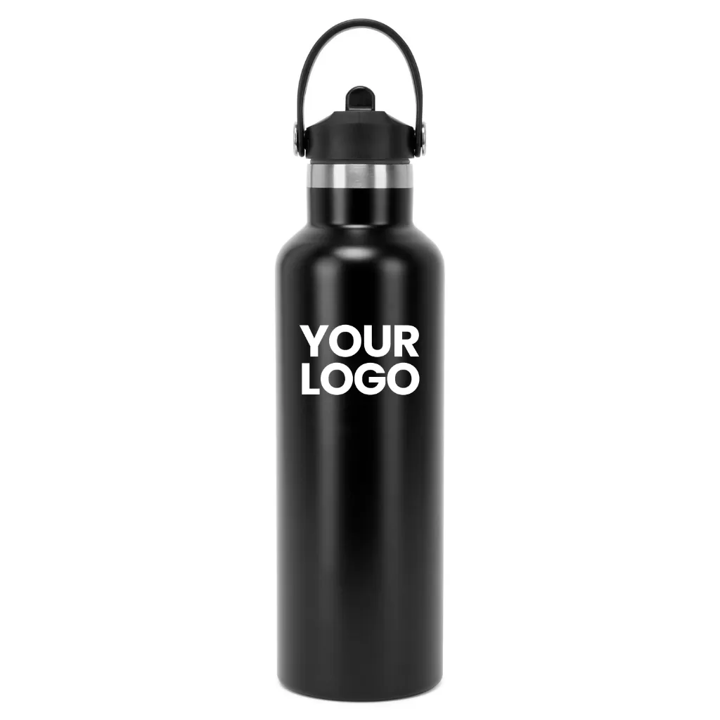 [TR700] Tridri® Vacuum Sports Water Bottle With Flip-Up Straw (Black)