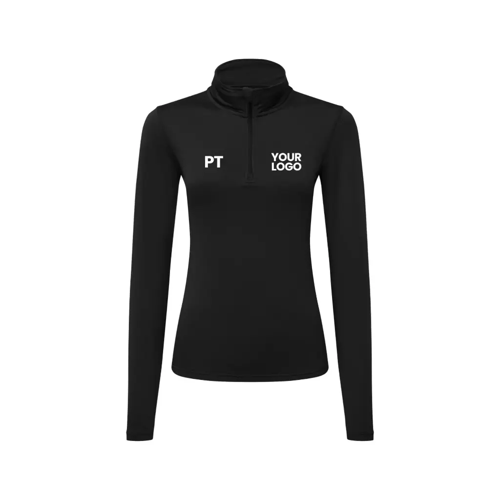 [TR121] Women’s Tridri® Recycled Long Sleeve Brushed Back ¼ Zip Top (Black/Red, XS)