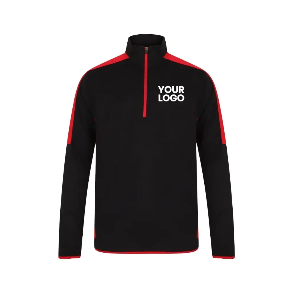 [LV571] ¼ Zip Mid-Layer With Contrast Panelling (Black/Red, XS)